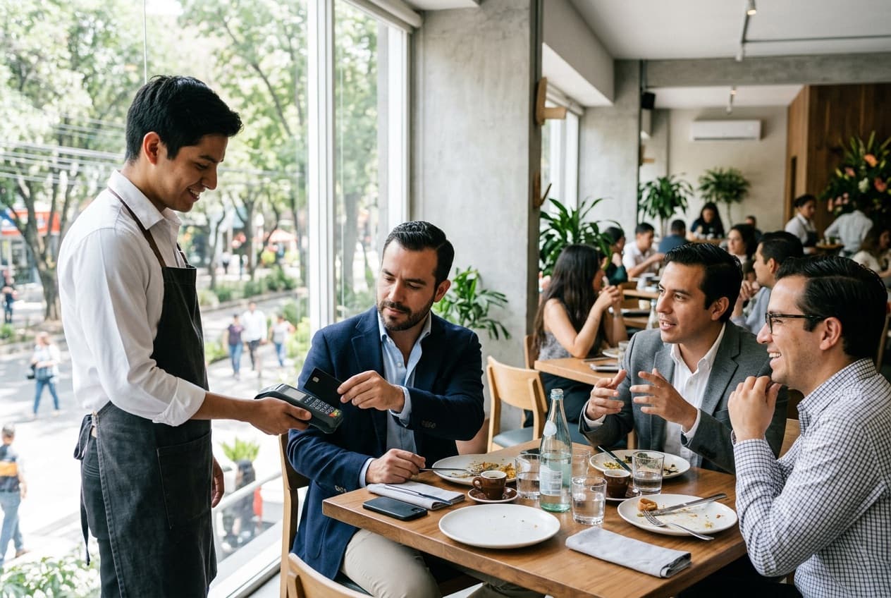 Comida de negocios pagada con tarjeta GoTapp Onyx